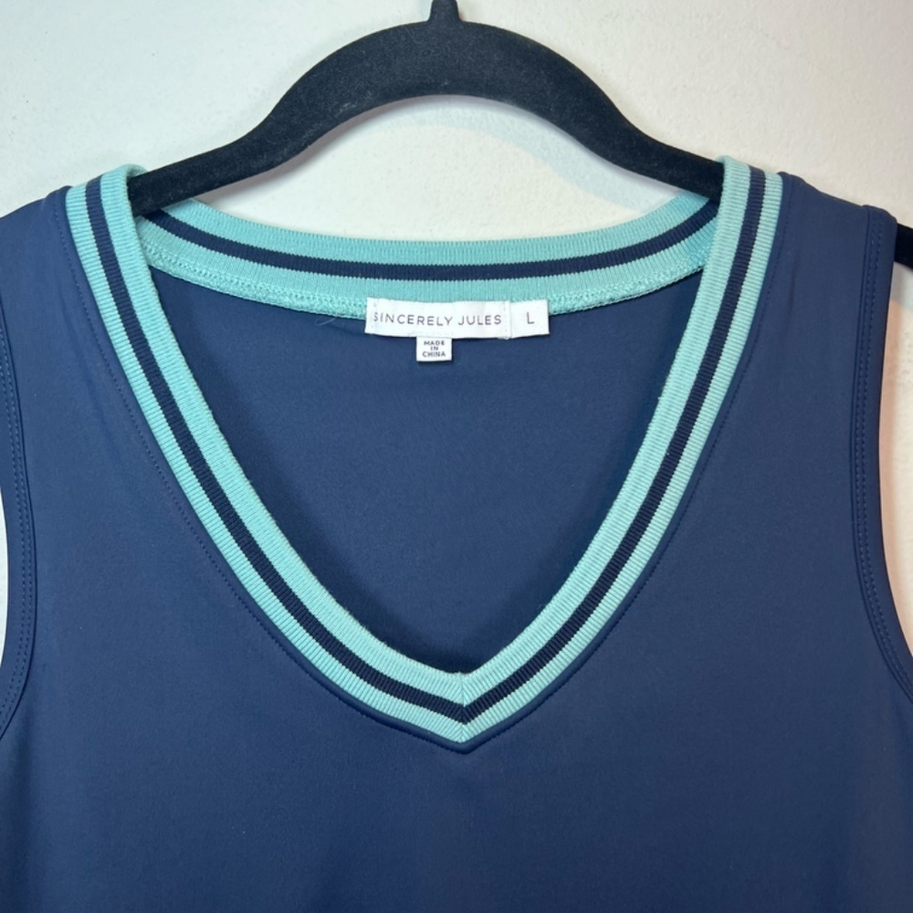 Sincerely Jules Athletic Dress Navy Blue V-Neck Shelf Bra Sleeveless Golf Large - Picture 3 of 12